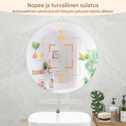 Pyöreä LED-kylpyhuonepeili huurteenpoistolla ja kosketusohjauksella