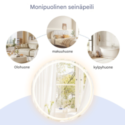 Pyöreä hopeinen LED-peili huurteenestolla ja säädettävällä valolla