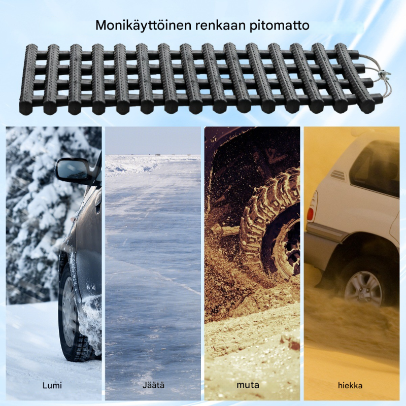 2 kpl renkaiden vetomatot musta hätätilanteisiin ja offroad-käyttöön