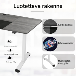 Sähköisesti säädettävä työpöytä 140x70 cm tummanharmaa