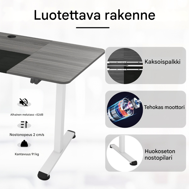 Sähköisesti säädettävä työpöytä 140x70 cm tummanharmaa
