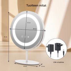 Kosmetiikkapeili 25 cm LED-valaistus valkoinen himmennettävä 3-värinen
