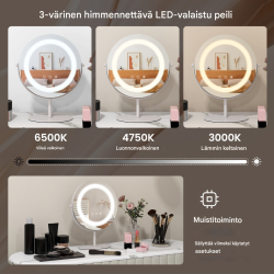 Kosmetiikkapeili 25 cm LED-valaistus valkoinen himmennettävä 3-värinen