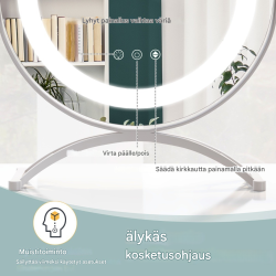 Valkoinen LED-kosmetiikkapeili säädettävällä valaistuksella ja muistitoiminnolla