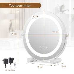 Pyöreä valkoinen LED-kosmetiikkapeili kosketusohjauksella ja muistilla