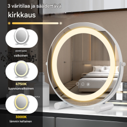 Pyöreä valkoinen LED-kosmetiikkapeili kosketusohjauksella ja muistilla