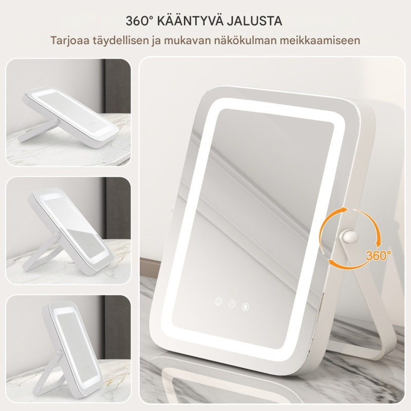 Valkoinen led-kosmetiikkapeili muistitoiminnolla ja kosketusohjauksella