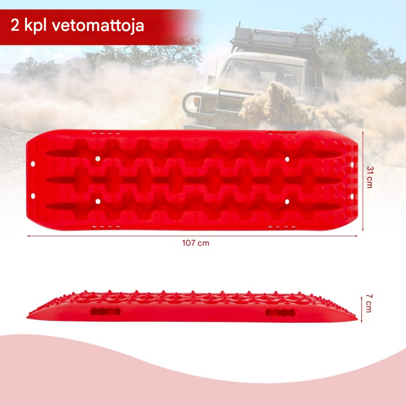 Punaiset offroad-kitkamatot 2 kpl, hiekka, muta, lumi