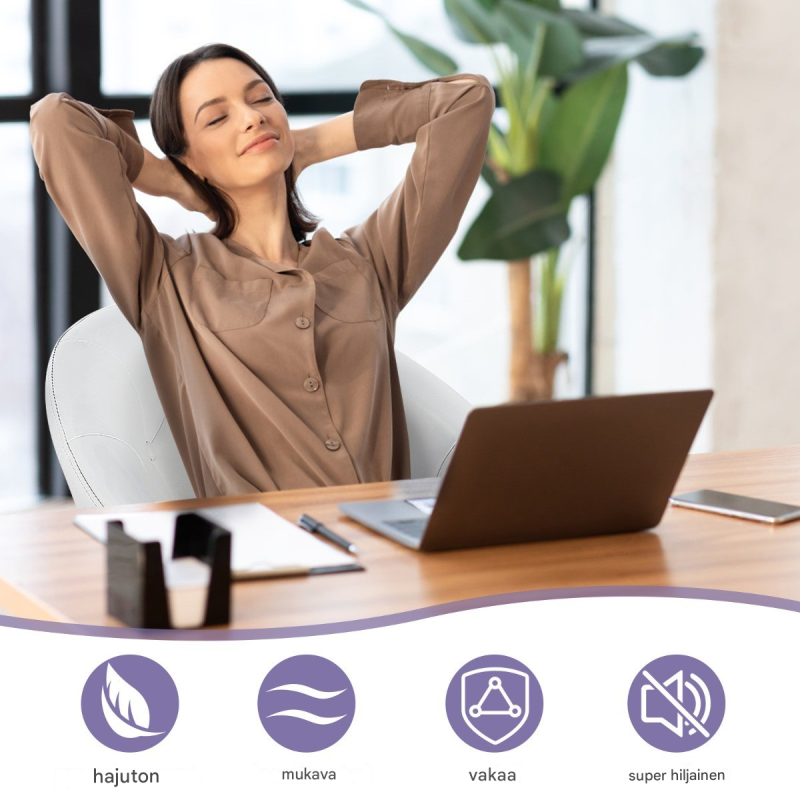 Pyörivä valkoinen tuoli topatulla selkänojalla ja PU-nahalla