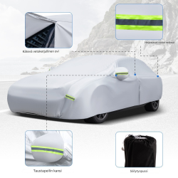 Säänkestävä hopeinen autopeite vetoketjuovella ja heijastimilla