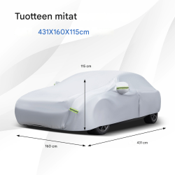 Säänkestävä hopeinen autopeite vetoketjuovella ja heijastimilla