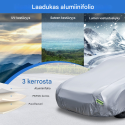 Säänkestävä hopeinen autopeite vetoketjuovella ja heijastimilla