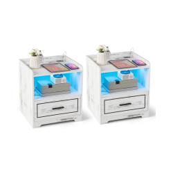 Kahden yöpöydän setti LED-valolla ja USB-liitännällä