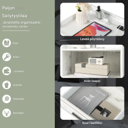 Kahden yöpöydän setti LED-valolla ja USB-liitännällä