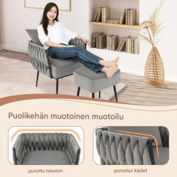 Harmaa korvatuoli ja rahi setti, hollantilainen sametti