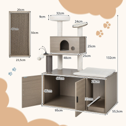 Kissan raapimispuu ja wc-kaappi, harmaa, 2-in-1 ratkaisu