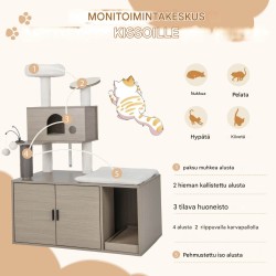 Kissan raapimispuu ja wc-kaappi, harmaa, 2-in-1 ratkaisu