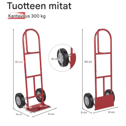 Punainen p-kahvainen nokkakärry korkealla selkänojalla 300 kg