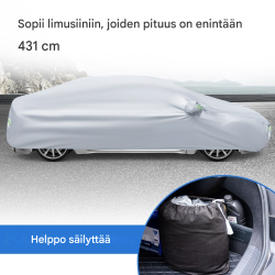 Säänkestävä hopeinen autopeite vetoketjulla ja säilytyspussilla
