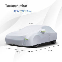 Säänkestävä hopeinen autopeite vetoketjulla ja säilytyspussilla
