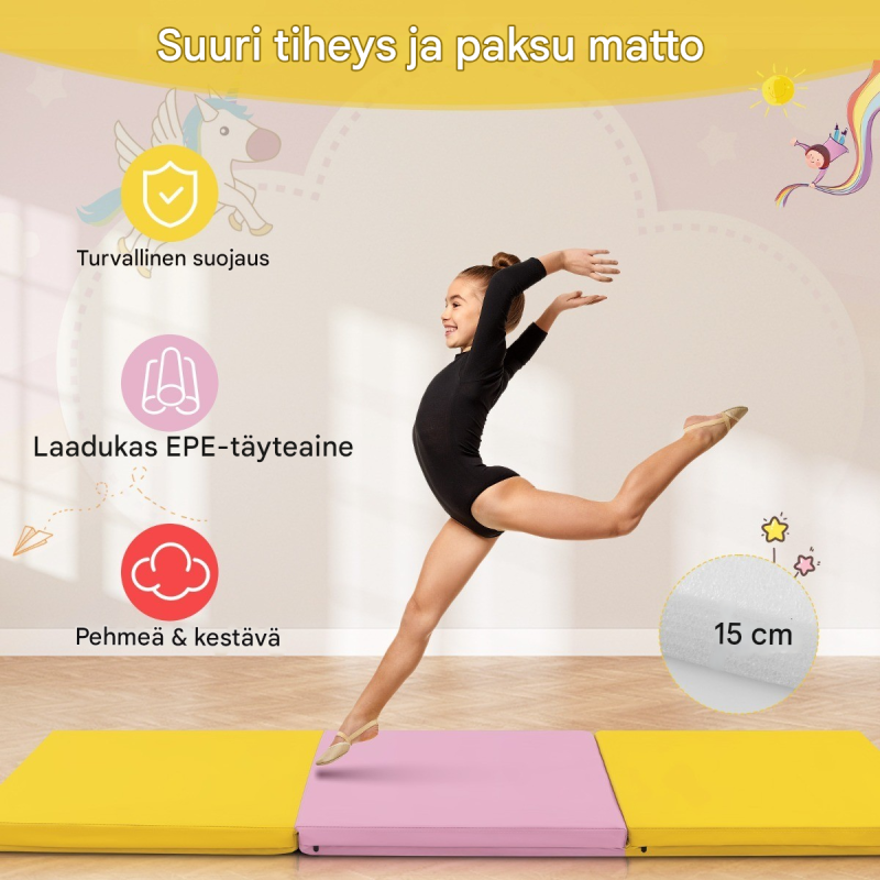 Taitettava vaahtomuovimatto kahvoilla, liukumaton voimistelumatto keltainen