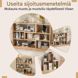 Konveksi kirjahylly 3 tasolla ja kaatumissuojalla luonnonväri