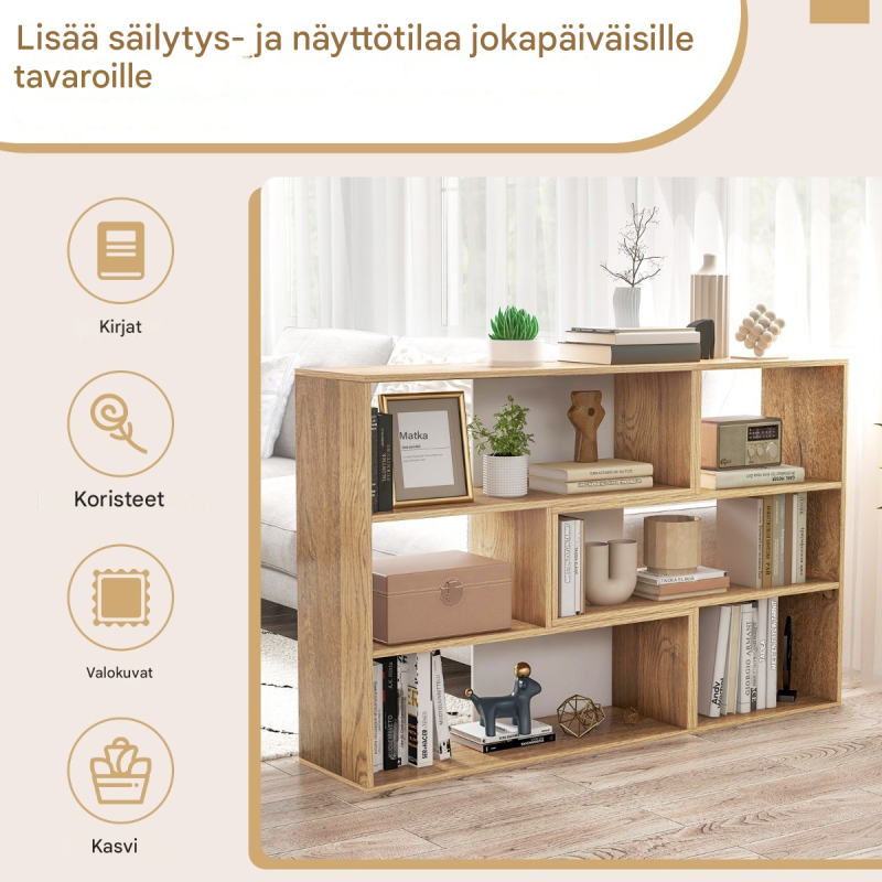 Konkavi kirjahylly 3 tasolla ja kaatumissuoja, luonnonväri