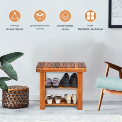 Ruskea monikäyttöinen kenkäpenkki akasiapuusta, 2-in-1 säilytysratkaisu