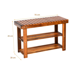 Kenkähylly ja penkki akasiapuusta, ruskea, 70x28x45 cm