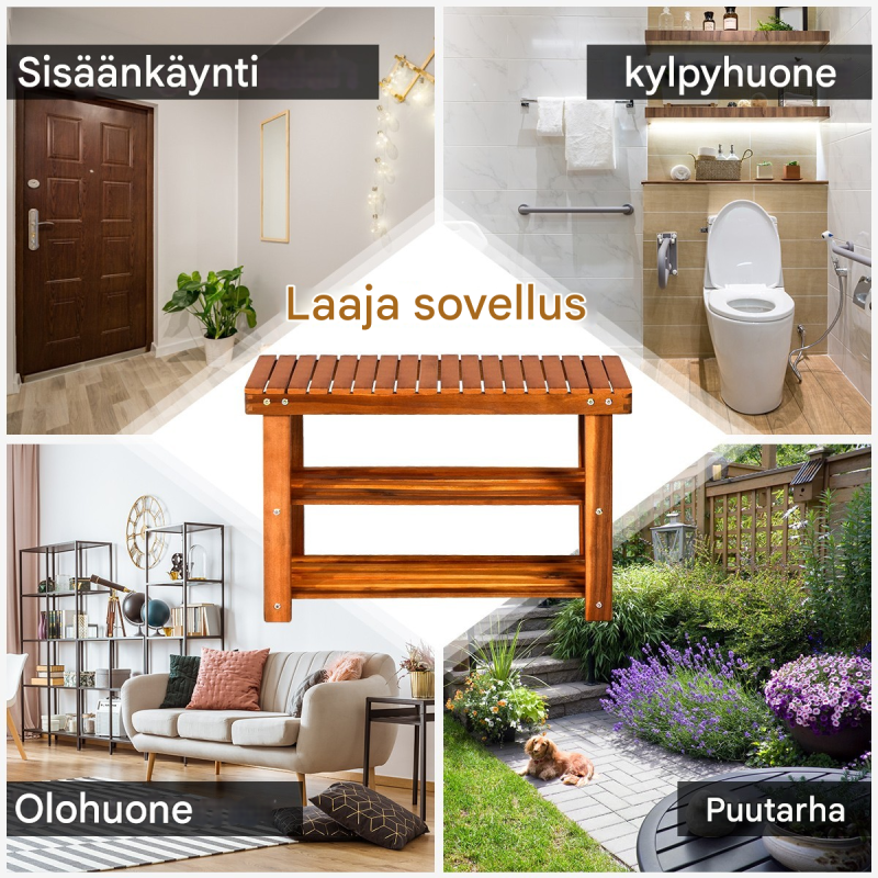 Kenkähylly ja penkki akasiapuusta, ruskea, 70x28x45 cm