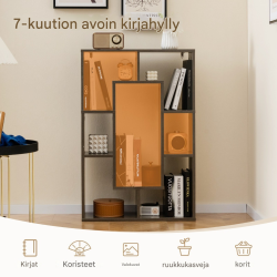 Moderni harmaa geometrinen kirjahylly 7 lokerolla ja kaatumissuojalla Moderni harmaa geometrinen kirjahylly 7 lokerolla ja kaatumissuojalla