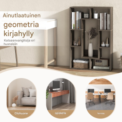 Moderni harmaa geometrinen kirjahylly 7 lokerolla ja kaatumissuojalla Moderni harmaa geometrinen kirjahylly 7 lokerolla ja kaatumissuojalla