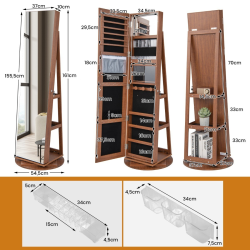 360° kääntyvä korukaappi LED-valoilla ja kokovartalopeilillä