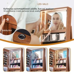 360° kääntyvä korukaappi LED-valoilla ja kokovartalopeilillä