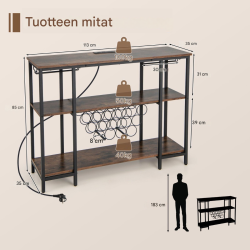 Teollinen viinikaappi lasitelineillä ja latausasemalla, ruskea