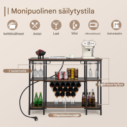 Teollinen viinikaappi lasitelineillä ja latausasemalla, ruskea