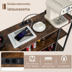 Teollinen viinikaappi lasitelineillä ja latausasemalla, ruskea