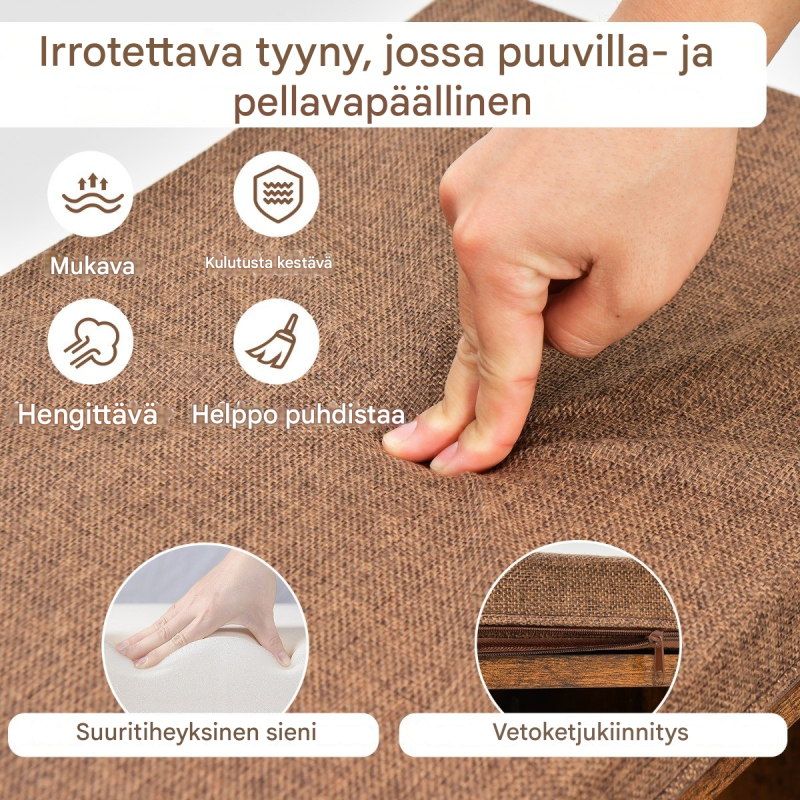 Monikäyttöinen kenkäpenkki säilytystilalla ja istuintyynyllä rustiikkiruskea