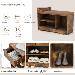 Monikäyttöinen kenkäpenkki säilytystilalla ja istuintyynyllä rustiikkiruskea