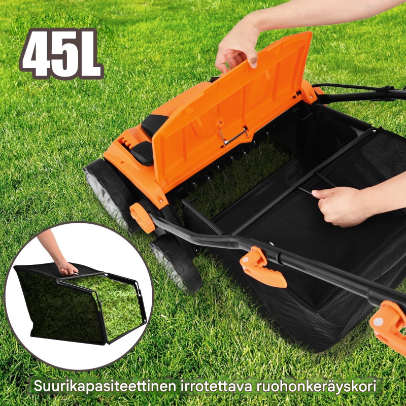 Sähköinen ruohonleikkuri 1800W, 2-in-1, oranssi, 45L pussi
