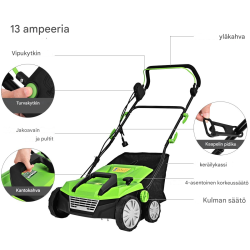 Sähköinen vihreä ruohonleikkuri 1800W 2-in-1 korkeussäätö