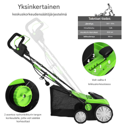 Sähköinen vihreä ruohonleikkuri 1800W 2-in-1 korkeussäätö