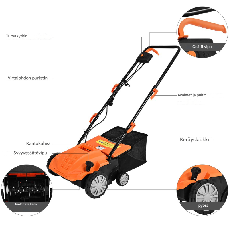 Sähköinen 2-in-1 ruohonleikkuri ja ilmain, oranssi