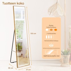 Kullanvärinen kokopeili alumiinikehyksellä ja LED-valaistuksella