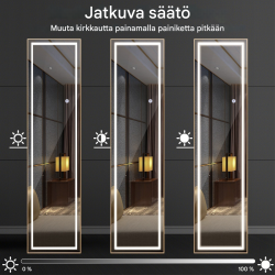 Kullanvärinen kokopeili alumiinikehyksellä ja LED-valaistuksella