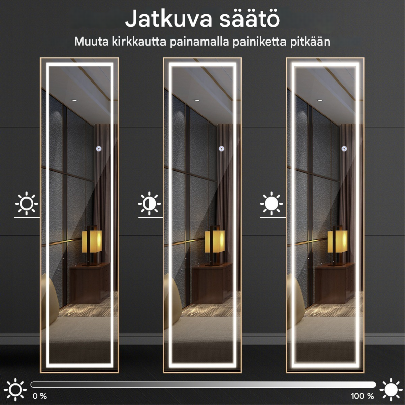 Kullanvärinen kokopeili alumiinikehyksellä ja LED-valaistuksella