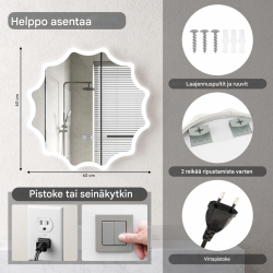 Hopeinen LED-kylpyhuonepeili höyrynsuojalla ja säädettävällä kirkkaudella