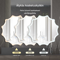 Hopeinen LED-kylpyhuonepeili höyrynsuojalla ja säädettävällä kirkkaudella