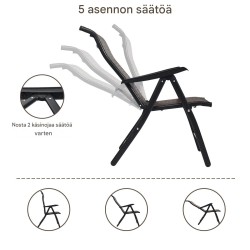 Taitettava ruskea rottinkituoli, säädettävä selkänoja ulkokäyttöön