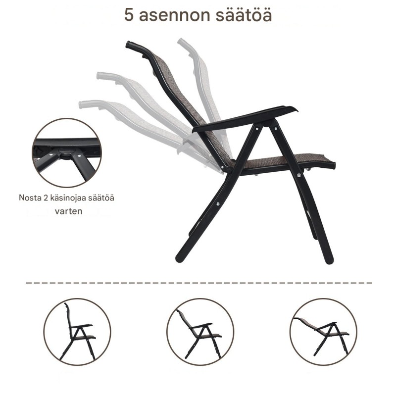 Taitettava ruskea rottinkituoli, säädettävä selkänoja ulkokäyttöön